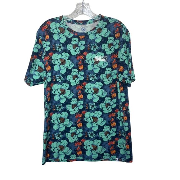 Hurley Floral Print Tshirt Mens Small Blue Orange New WOT Crew Neck - Picture 2 of 8